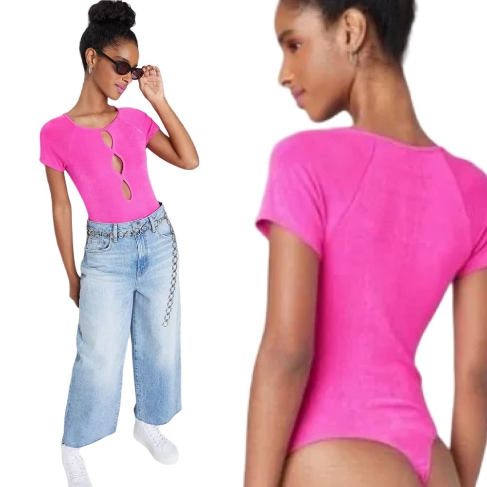 Wild Fable XXL Vibrant Pink Cut Out Short Sleeve Stretchy Bodysuit